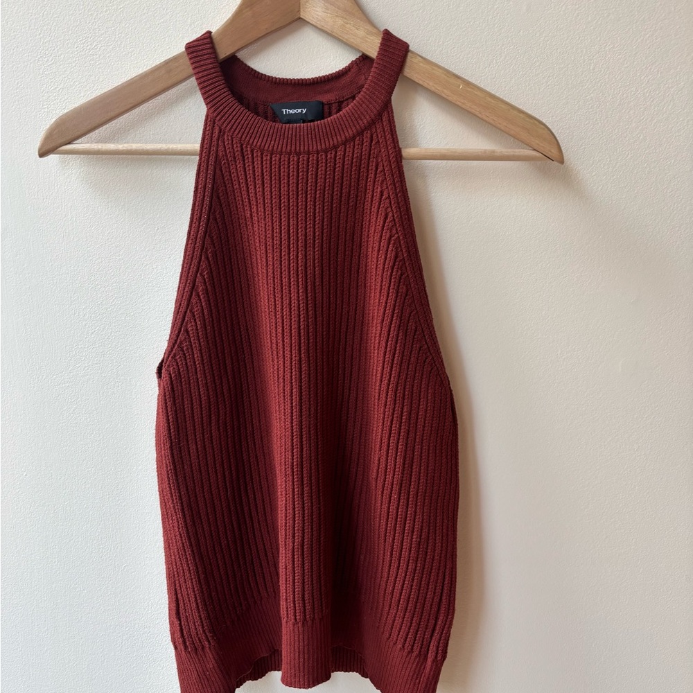 Theory Brick Red Ribbed Knit Top